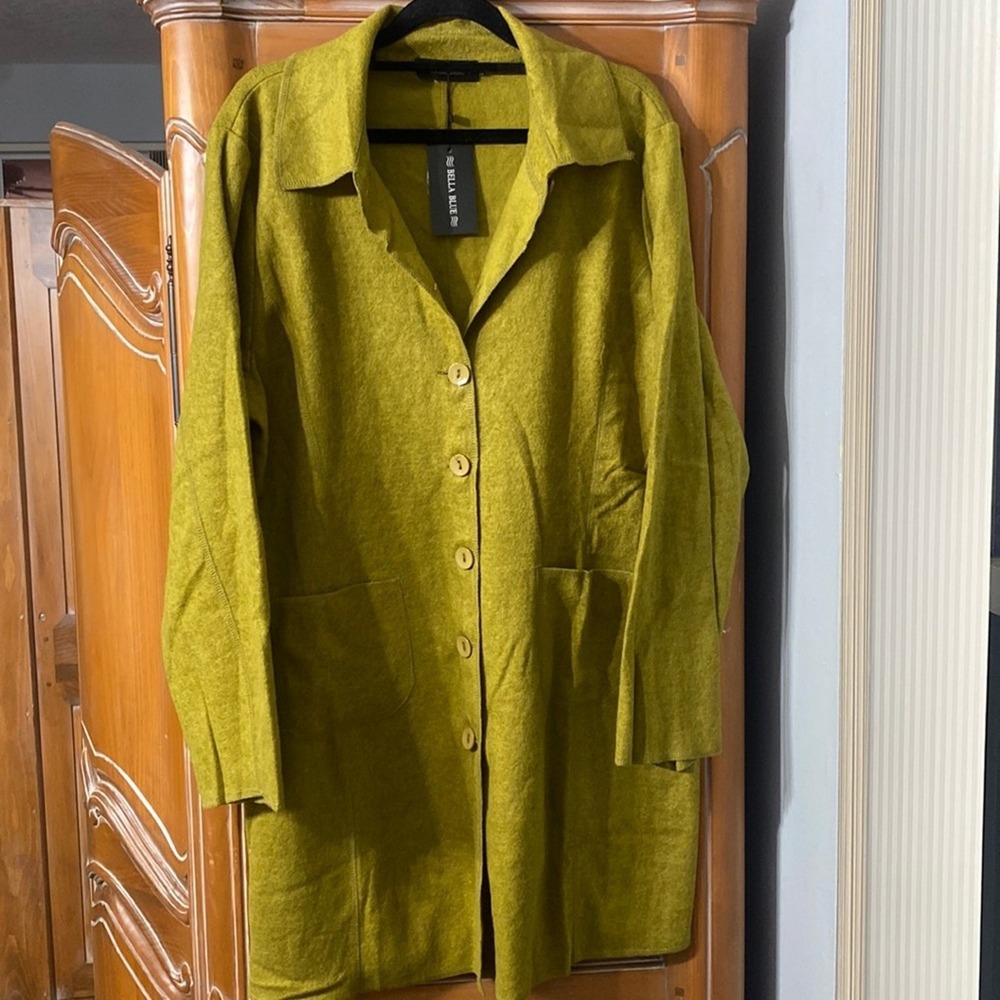 Bella Blue Womens Small Green Wool Longline Jacket Lightweight Lagom Colorful